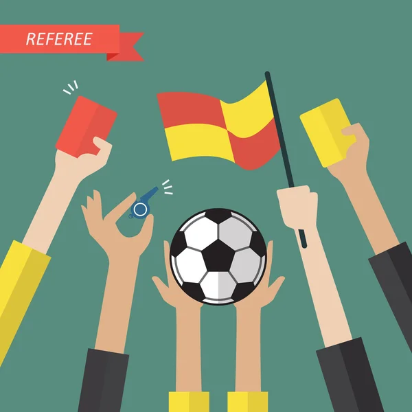 Referee hand holding a soccer icons — Stock Vector