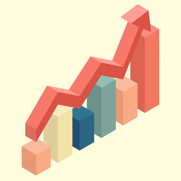 Red arrow growth with bar chart isometric — Stock Vector