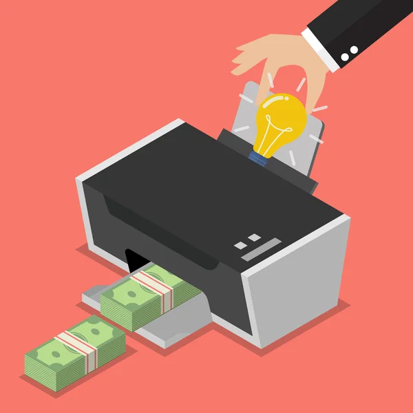 Het idee om het geld door printer transformeren — Stockvector