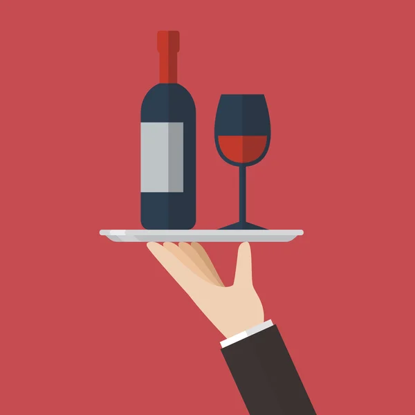 Офіціант, який подає пляшку вина та келих вина — стоковий вектор