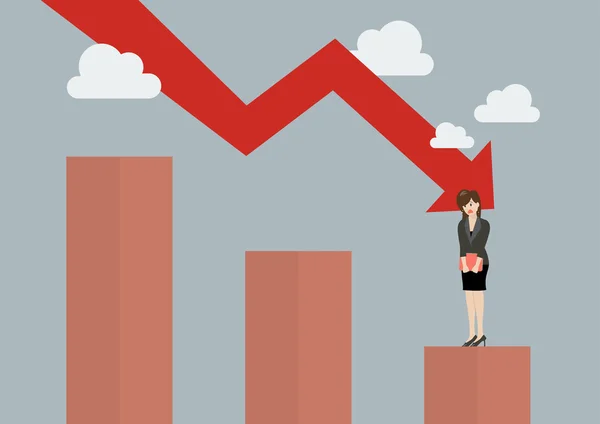 Stapeldiagram ner med desperat affärskvinna — Stock vektor