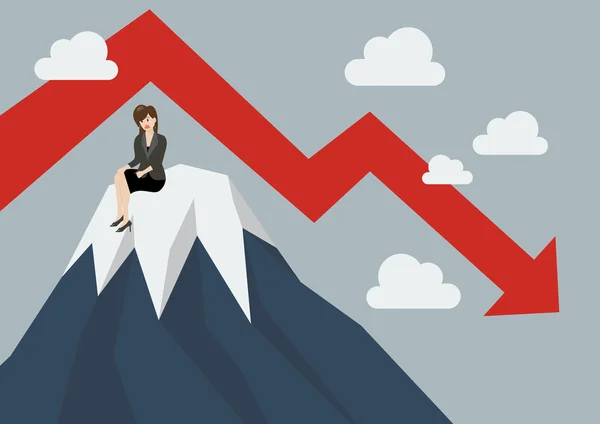Obchodní žena uvízla na vrcholu kopce — Stockový vektor
