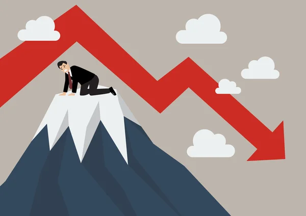 Businessman stuck on a top hill — Stock Vector