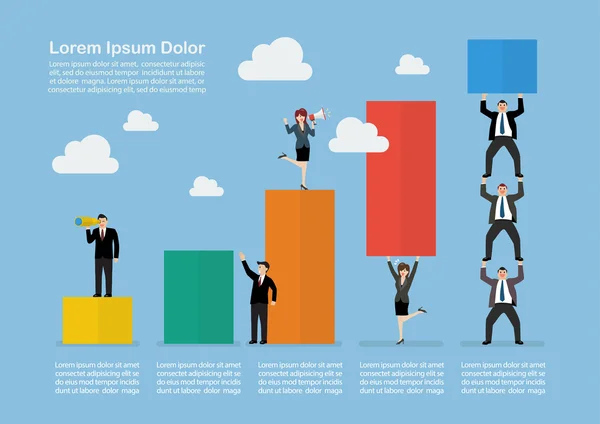 Infografía del trabajo en equipo de negocios con gráfico de barras — Vector de stock