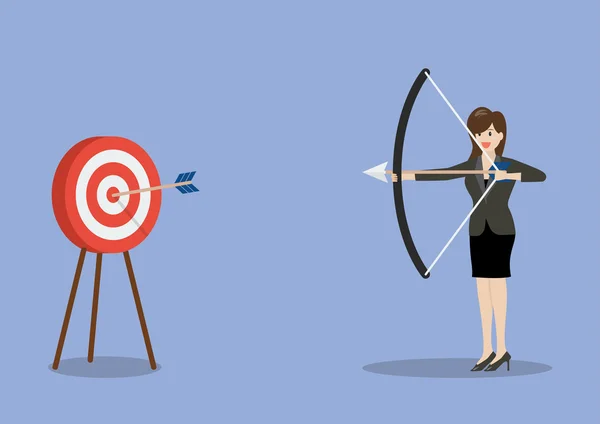 Business woman hitting the target — Stock Vector