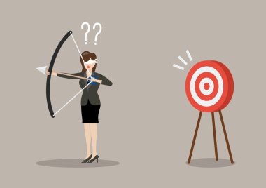 Gözleri bağlı iş kadın bakmak için hedef yanlış yönde