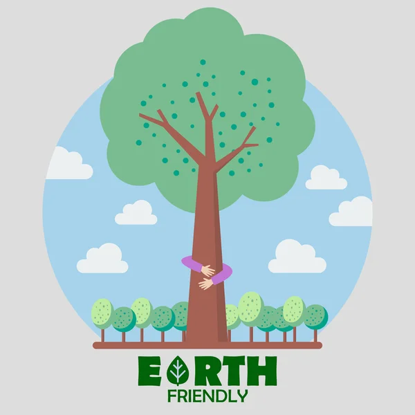 Hände umarmen grünen Baum. Umweltfreundliches Konzept — Stockvektor