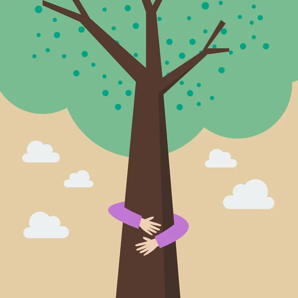Dzieciak ręce przytulić drzewo — Wektor stockowy