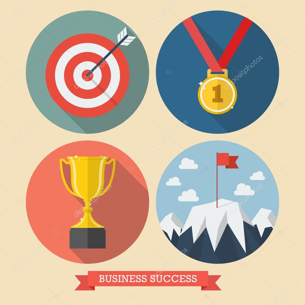 Business success flat style icons. Vector illustration