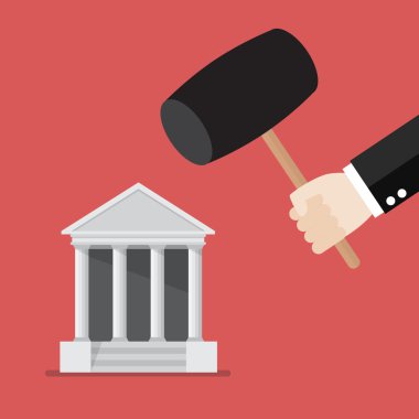 İş adamı ele bir banka simgesi yok etmek için bir çekiç