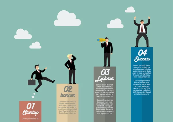 Staafdiagram infographic met ondernemers in diverse activiteit — Stockvector