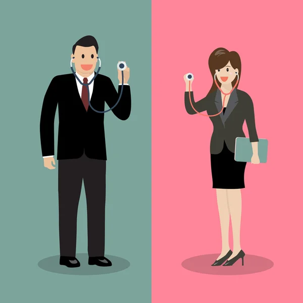 Empresario y mujer sosteniendo estetoscopio — Vector de stock