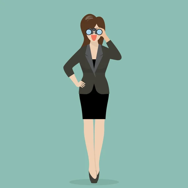 双眼鏡を持つ女性実業家 — ストックベクタ