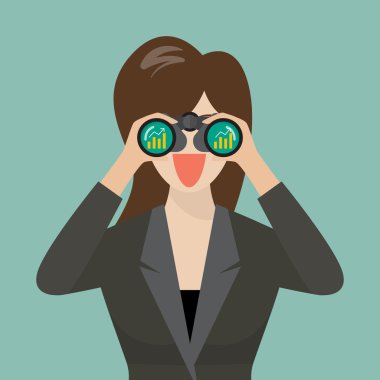 Business woman use binoculars looking for business future clipart