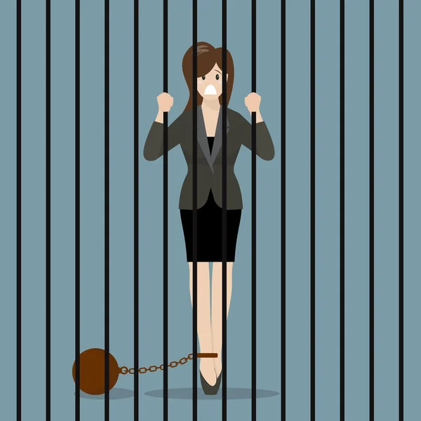 Business woman with weight in prison — Stock Vector