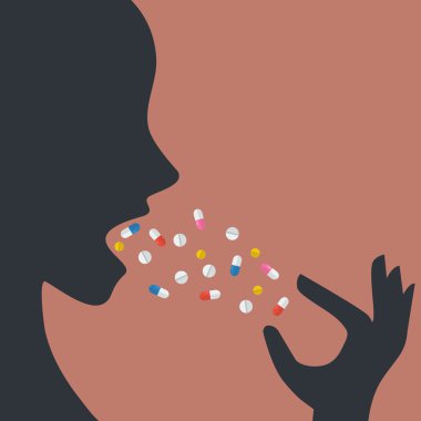 Bir sürü hap ağzına alarak