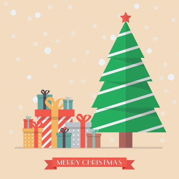 Noel ağacı ve hediyeler yığınları — Stok Vektör