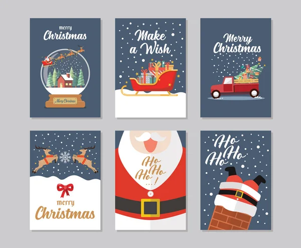 Kerstcadeaubonnen Collectie Vrolijke Kerstkaart Set Vectorillustratie — Stockvector