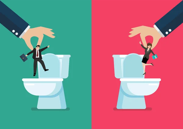 Tangan Melempar Pria Dan Wanita Bisnis Dalam Mangkuk Toilet Ilustrasi - Stok Vektor