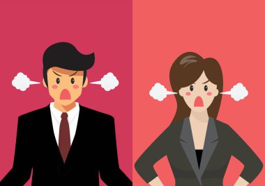 Angry business man and woman vector illustration. graphic cartoon clipart