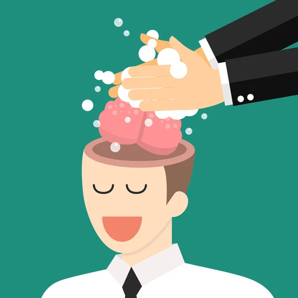 Hand Washing Enemy Businessmans Brain Brainwashing Concept Vector Illustration — Stock Vector