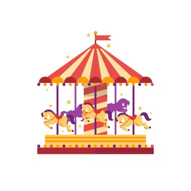 Colorful carousel with horses. merry-go-round. funfair carnival vector illustration clipart