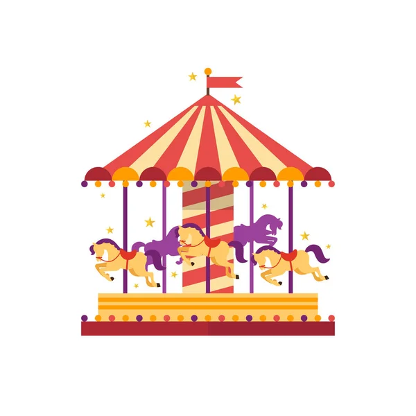 Colorful Carousel Horses Merry Funfair Carnival Vector Illustration — Stock Vector