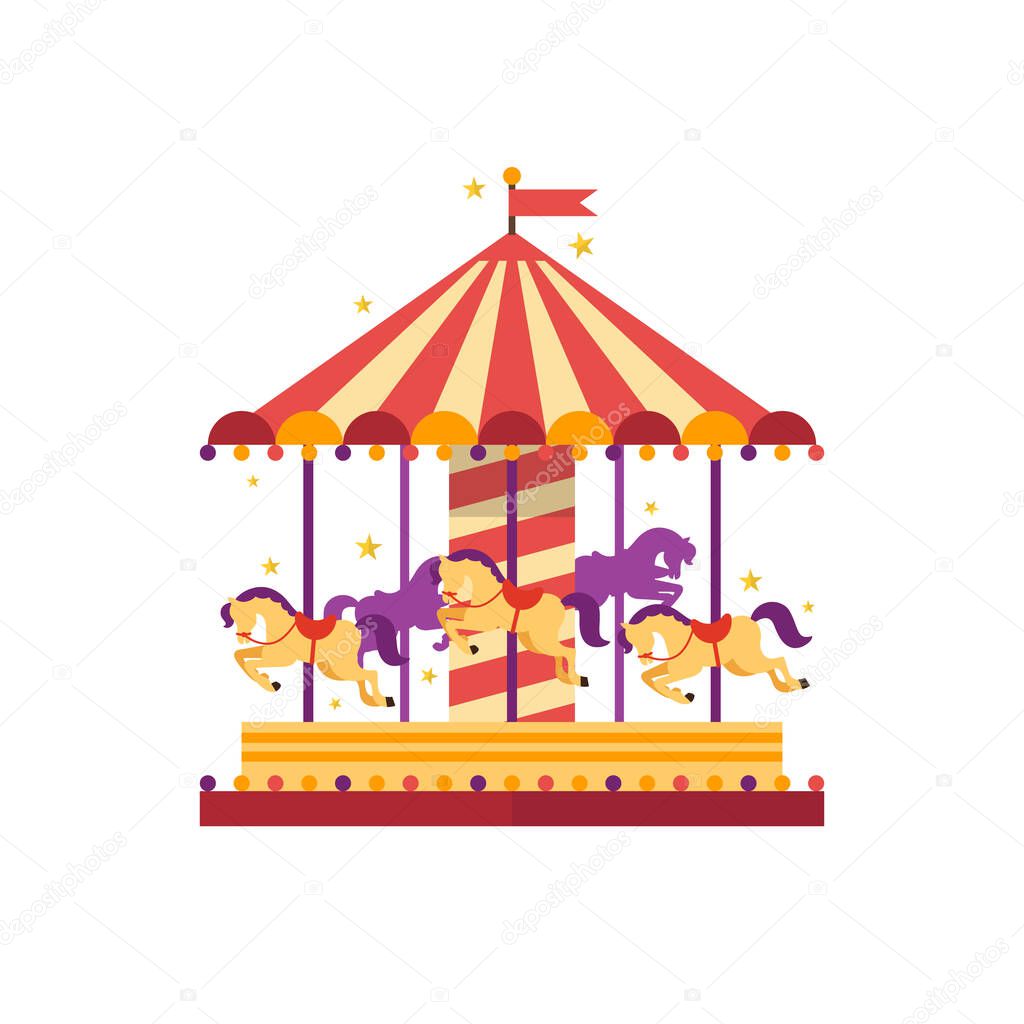 Colorful carousel with horses. merry-go-round. funfair carnival vector illustration