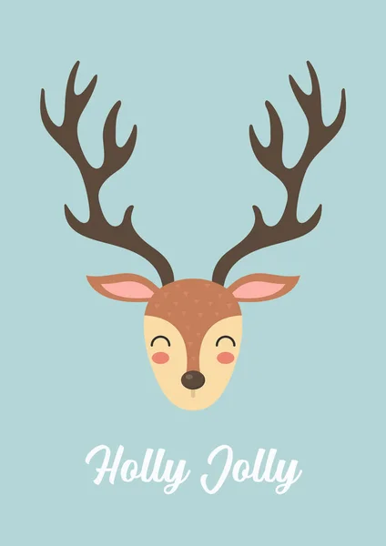 Cute Christmas Reindeer Greeting Card Vector Illustration Cute Cartoon Graphic — Stock Vector