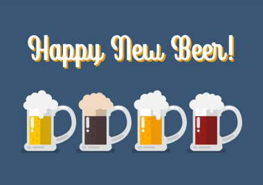 Bir bardak light ve koyu bira. Yeni bira tebrik kartın kutlu olsun. Vektör illüstrasyonu