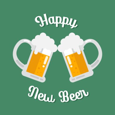Mutlu yeni biralar, kadeh kaldırma bardakları. Vektör İllüstrasyonu