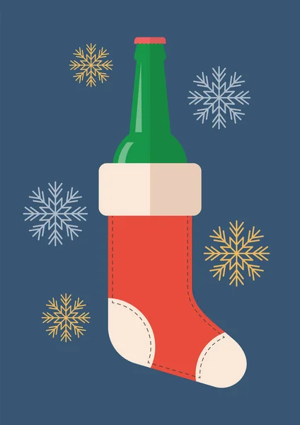 Garrafa Cerveja Natal Stocking Com Padrão Floco Neve Ilustração Vetor —  Vetores de Stock
