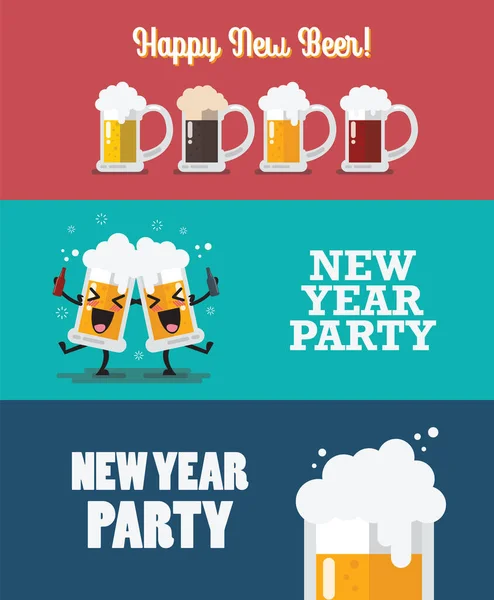 Feliz Coleção Cerveja Nova Feliz Ano Novo Ilustração Vetorial —  Vetores de Stock