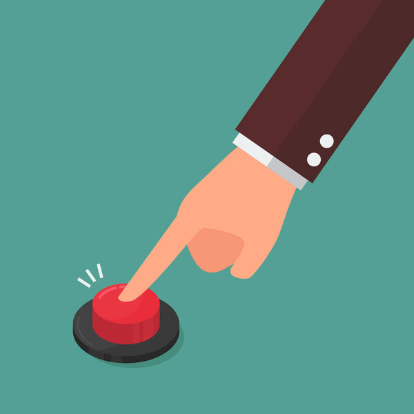 Hand pressing the red button. vector illustration