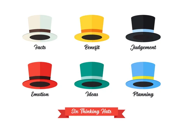 Altı Düşünen Şapka Fikri Altı Düşünen Şapka Basit Etkili Bir — Stok Vektör