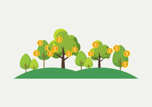 Konsep Pohon Uang Konsep Keuangan Dalam Desain Gaya Datar Ilustrasi - Stok Vektor