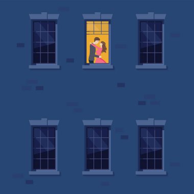 Bir çiftle apartman dairesi öpüşüyor. vektör illüstrasyonu.