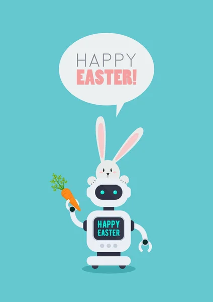 Cartel Pascua Conejo Con Chatbot Sosteniendo Zanahoria Futuro Robot Máquinas Vectores de stock libres de derechos