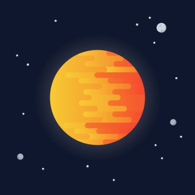 Uzay arka planında güneş. Galaksinin arka planında yıldızlar ve gezegenler. Güneş sistemi. Düz biçim vektör illüstrasyonu