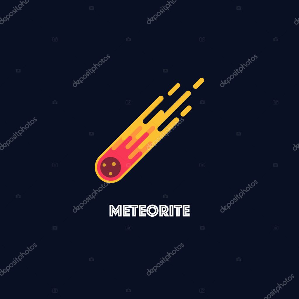 Meteorite logo on black background. Flat style vector illustration