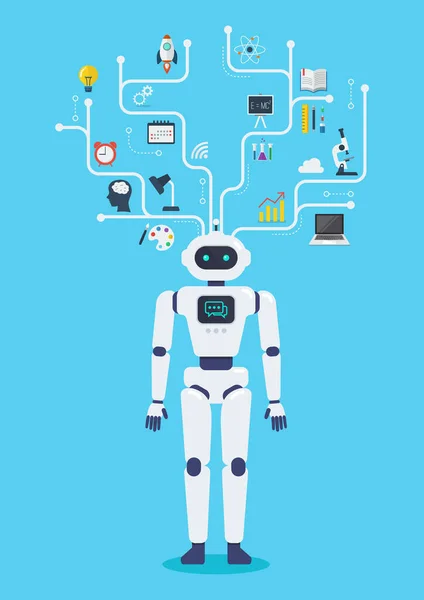 Robot Cyborg Infográfico Virtual Futuro Robô Máquina Design Estilo Plano — Vetor de Stock