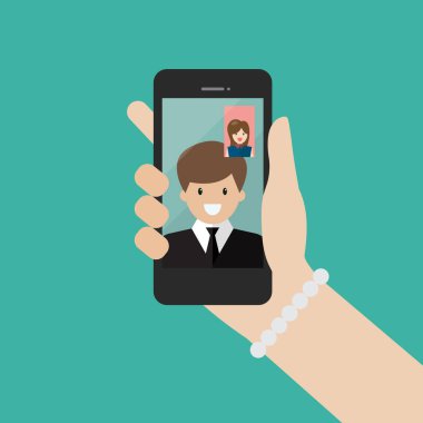 Woman and man make a video call in business. Business video call concept