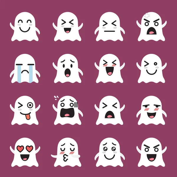 Ghost Emoji Emoticon Set Legrační Kreslené Emotikony — Stockový vektor