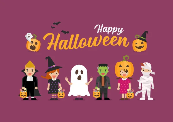 Feliz Halloween Niños Trajes Diferentes Miedo Colección Niños Dibujos Animados — Vector de stock