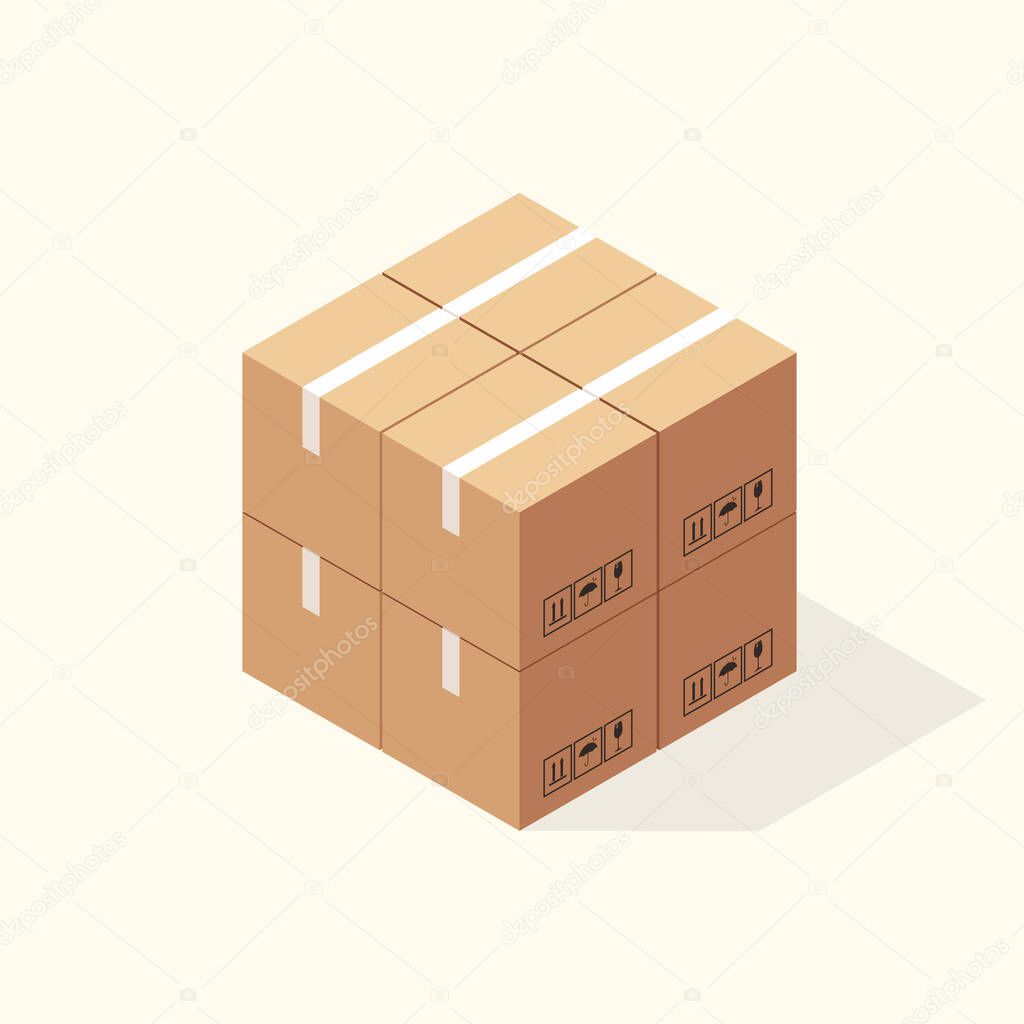 Isometric Cardboard Boxes. Vector illustration