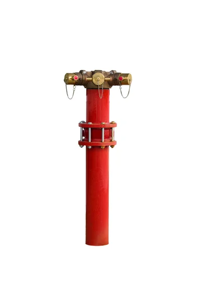 Red metallic fire hydrant Connection on street isolated on white — Stock Photo, Image