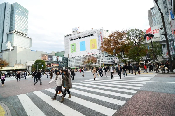 2013 年 11 月 28 日 - 東京都: 渋谷センターを渡る人々 の群衆 — ストック写真