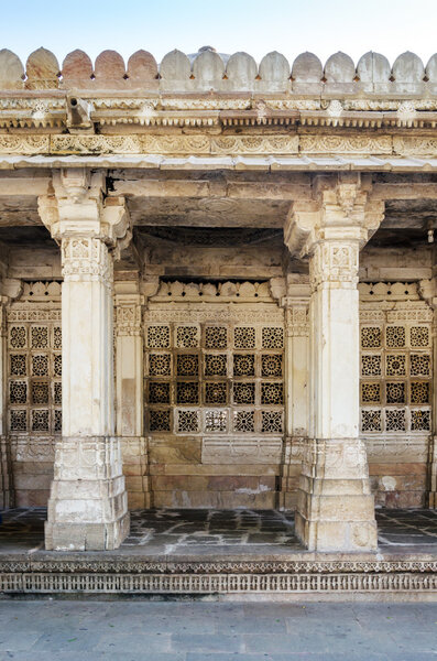 Carved stone grilles on the walls at Sarkhej Roza in Ahmedabad