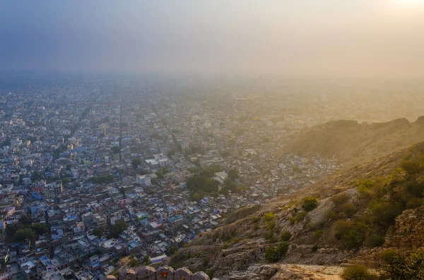 Zachód słońca w Nahargarh fort i widok miasta Jaipur — Zdjęcie stockowe