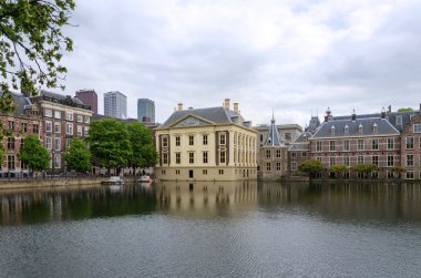 Mauritshuis Museum, Binnenhof Palace, and modern skyscrapers in 